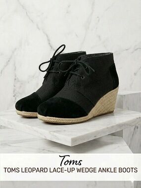 Toms Black Canvas Lace-Up Wedges Size 9 - imperfections shown in photos